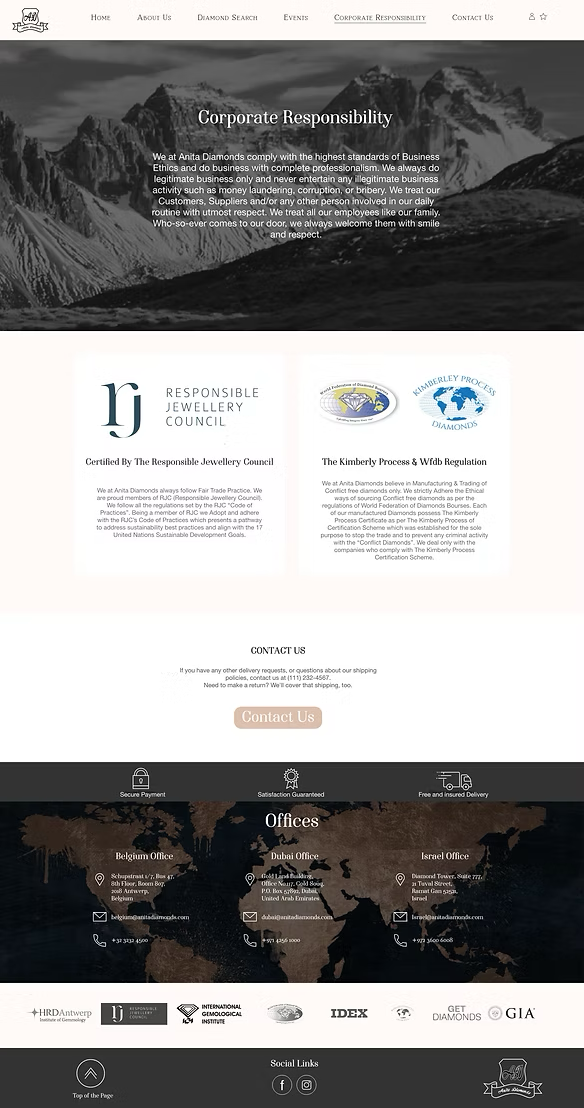 Anita Diamonds final UI - Corporate Responsibility desktop